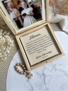 Pamiątka I Komunii Świętej - drewniane pudełko płaskie